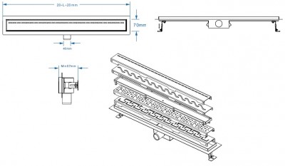 Roltechnik RRF-BG-700 Zuhanyfolyóka, fekete üvegbetét