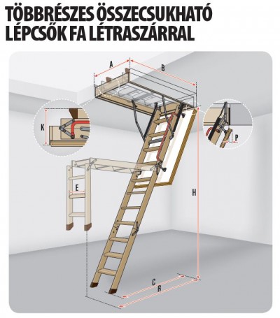 Fakro padláslépcső, összecsukható  LWK 70x100/280 [OUTLET]