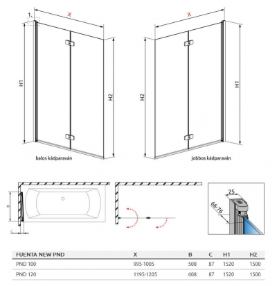 Radaway kádparaván FUENTA NEW PND 100 balos [OUTLET]