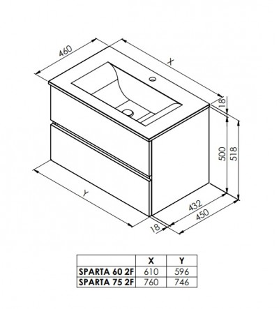 Tboss Sparta 60 alsó szekrény (tölgy) + mosdótál