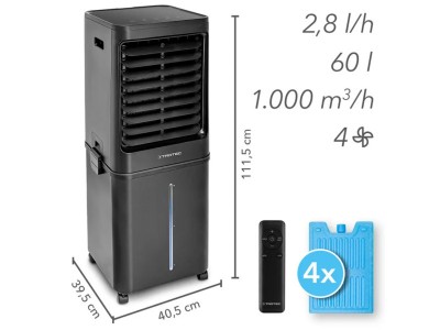 TROTEC PAE 80 Aircooler, léghűtő, légnedvesítő - max légszállítás 1000m3/h, 125W, 60l